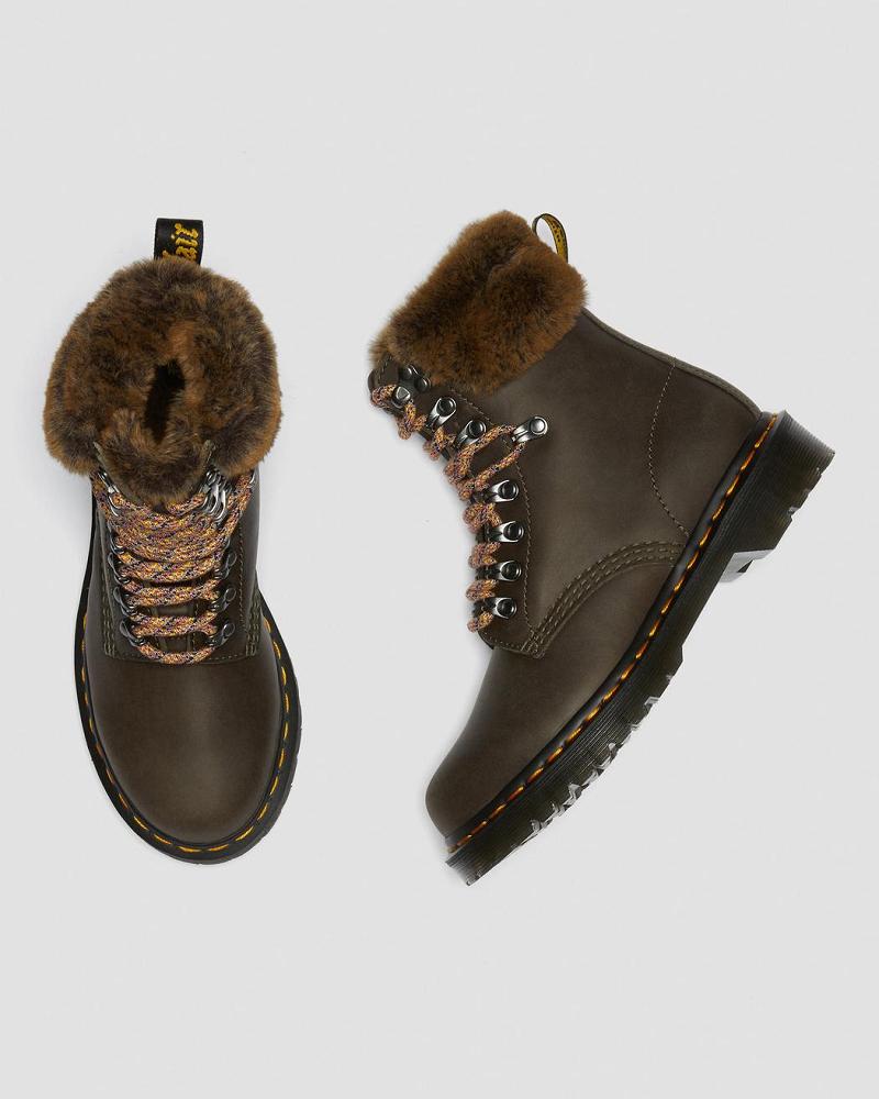 Botas de Invierno Dr Martens 1460 Serena Collar Faux Fur Forro Mujer Grises | MX 512XYU